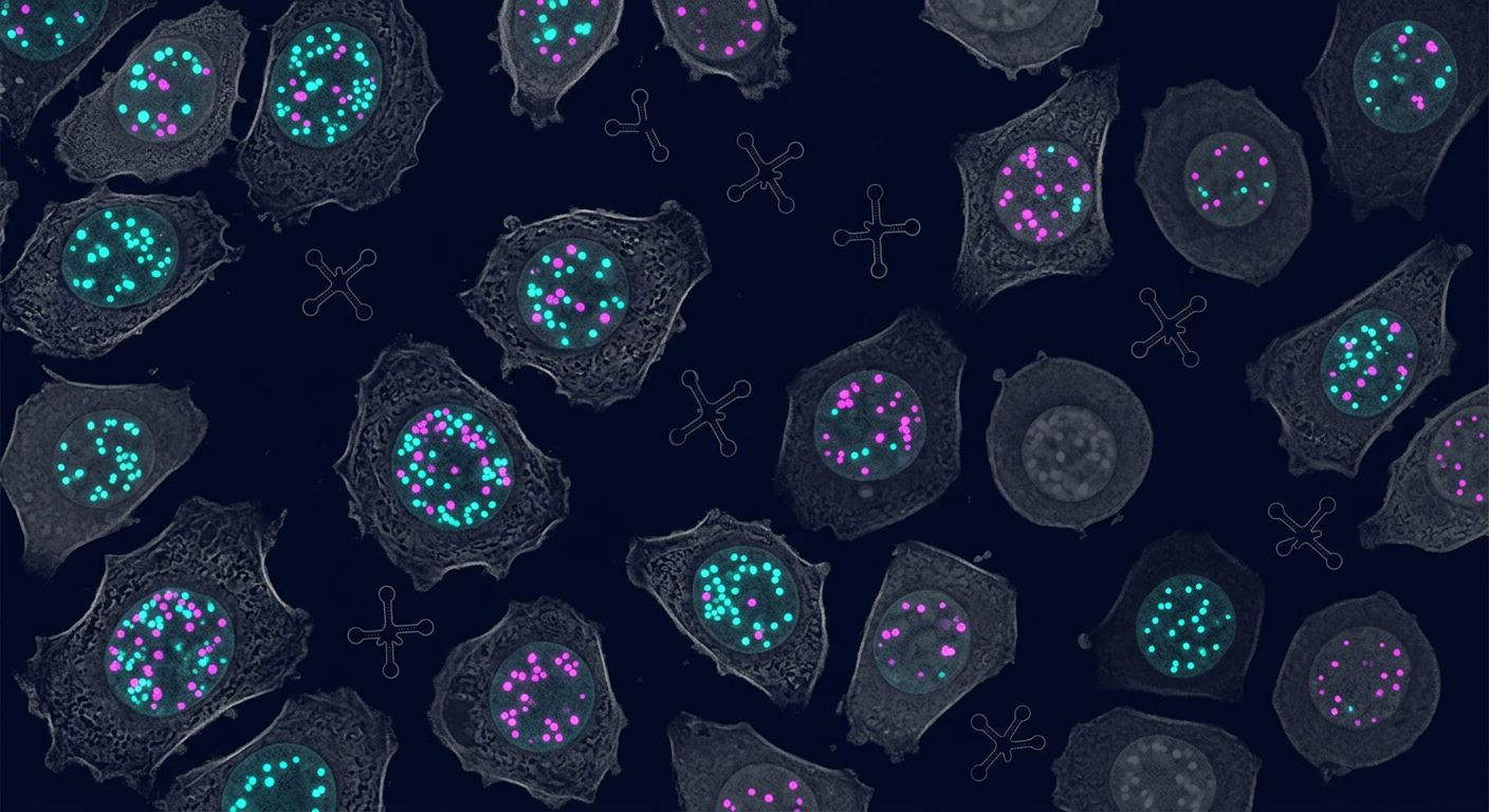 Fluorescence microscopy view of a single transfer RNA signal marking androgen-dependent prostate cancer cells