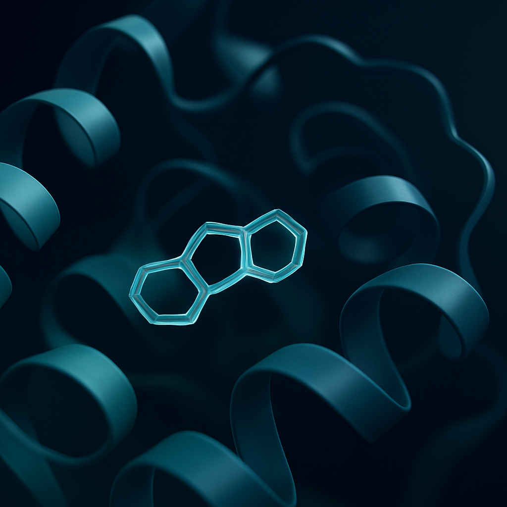 Reversible non-covalent inhibitor approaching a kinase protein binding pocket, 3D biomedical render