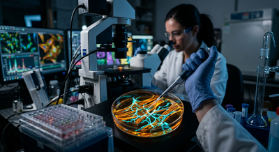 Cellular muscle fiber research and metabolic peptide signaling visualization